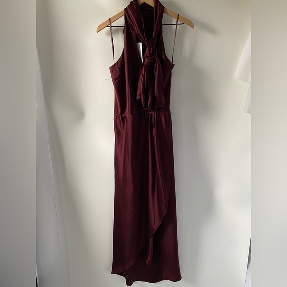 Reiss Tayla Front Wrap Satin Wrap Dress Burgundy SZ 6 NEW - Picture 4 of 8